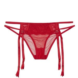 Playful Promises Red mesh lace garter belt panty